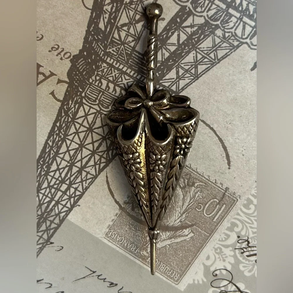 Vintage LANG Antique Sterling Silver Umbrella Brooch